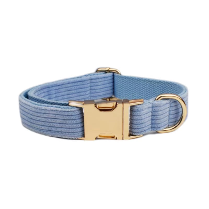 Blue Corduroy Dog Collar and Leash Set for Dogs Custom Engraved Nameplate Pet Supplies Dog Leash Corduroy08